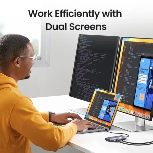 محول يو جرين CM512 7 في 1 USB-C، 2x USB-A 3.2، 2x USB-C 3.2، 2x HDMI، منفذ PD، رمادي - يوجرين - Image 4
